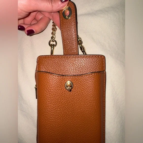 COACH Brown Leather Crossbody Phone Bag - Picture 3 of 15
